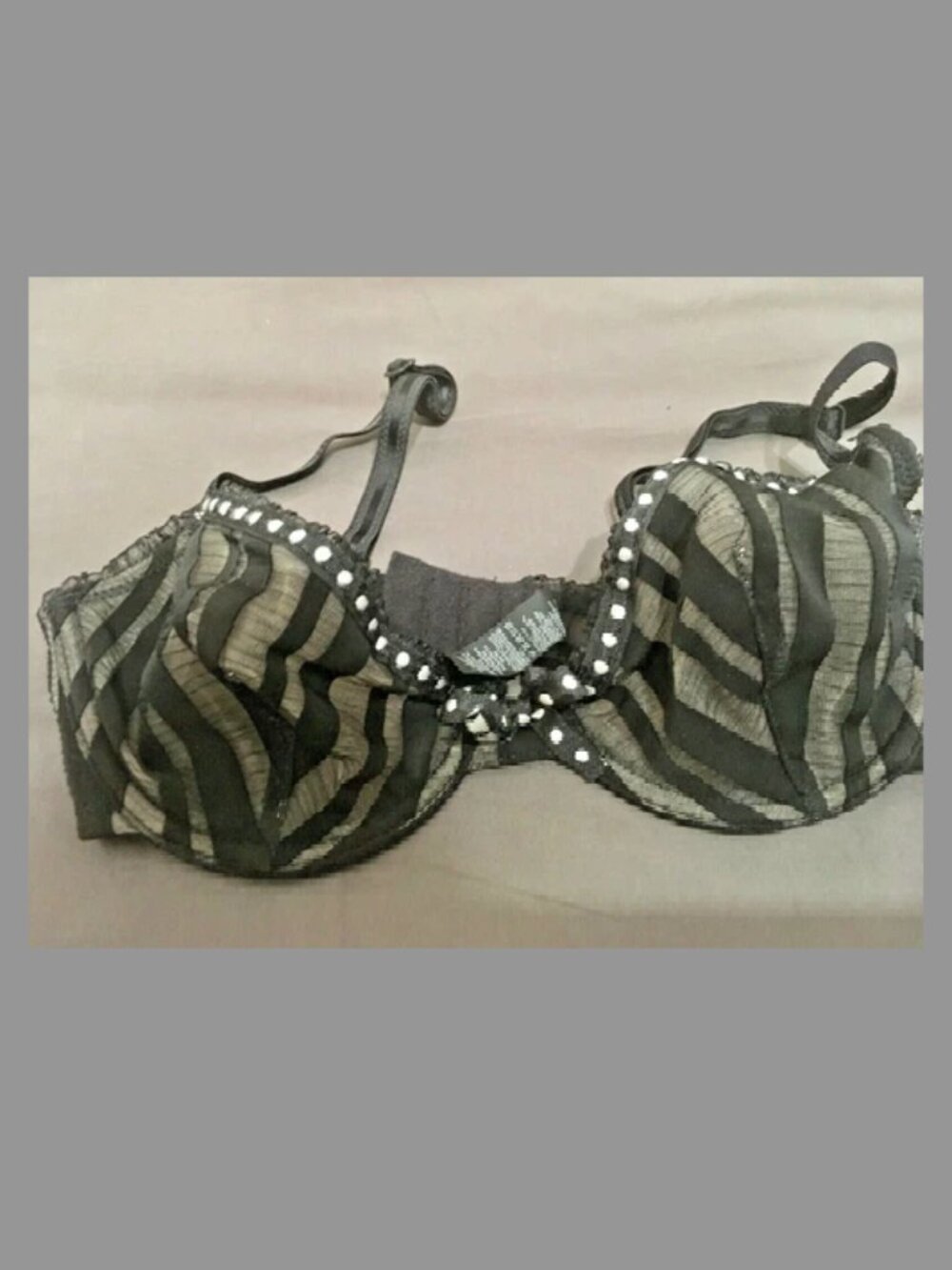 Billet Doux Vintage Bra Sheer Black Stripes Polka Dots SZ 32C